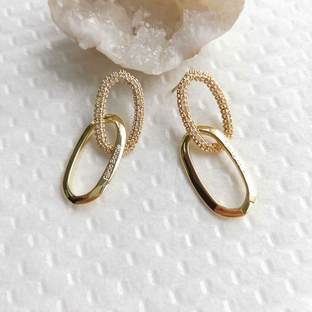 New Gold Alicia Bonnie Sparkling Symphony White Crystal Linked Hoop Earrings